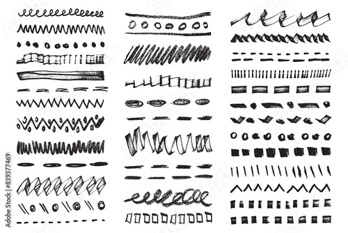 Scribble dotted grunge lines and dividers. Marker and crayon dotted lines and dividers
