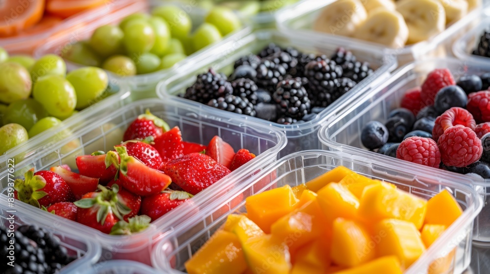 Assortment of fruits prepared in containers generative ai Assortment of fruits prepared in containers generative ai