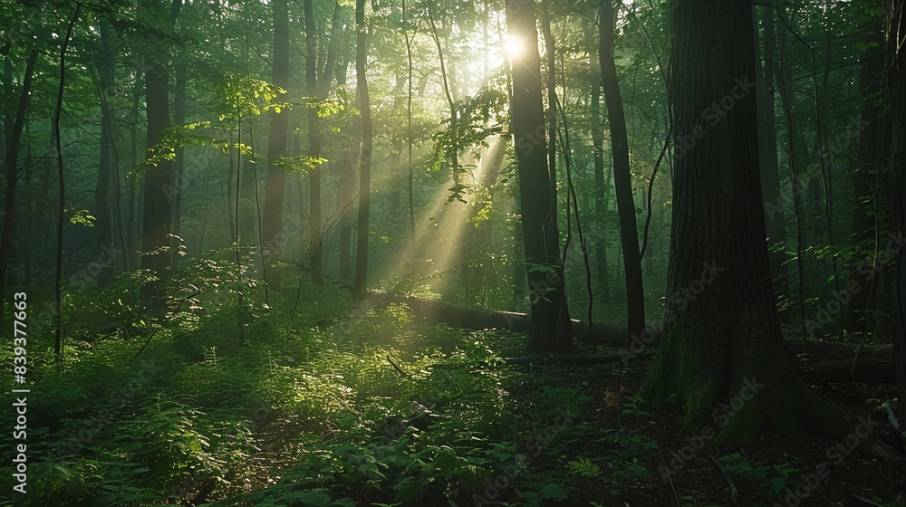 morning sun rays in the forest morning sun rays in the forest