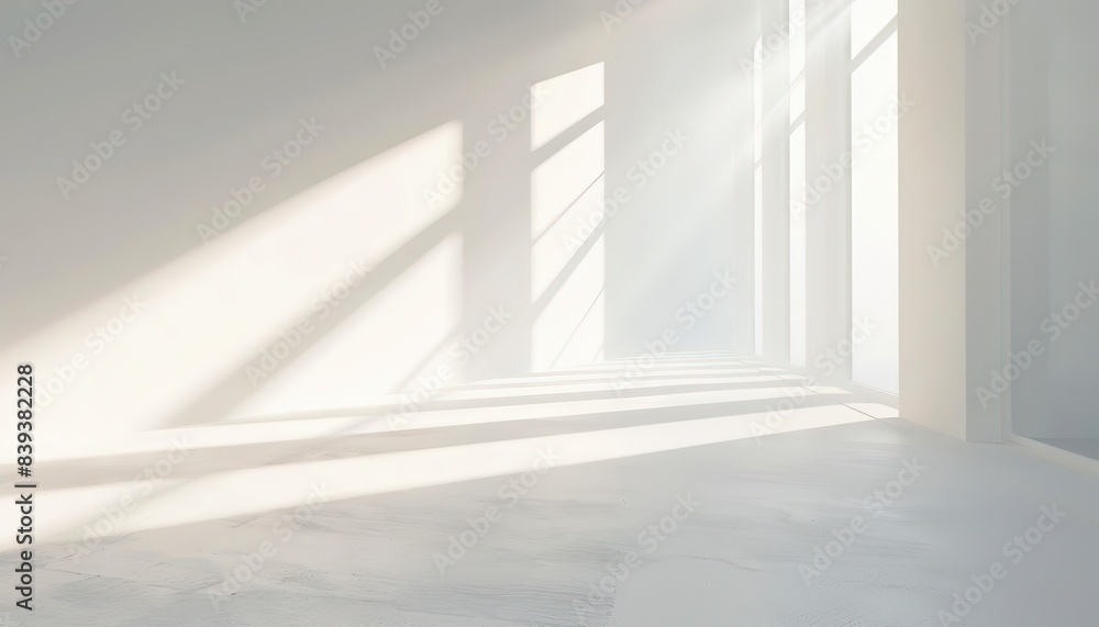 Fototapeta premium white background with light shades and invisible lines lights and shadow play on white wall of empty room