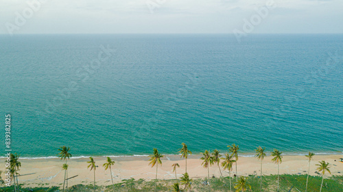 Aerial drone view of coastal scenery at Pantai Jambu Bongkok, Marang, Terengganu, Malaysia photo