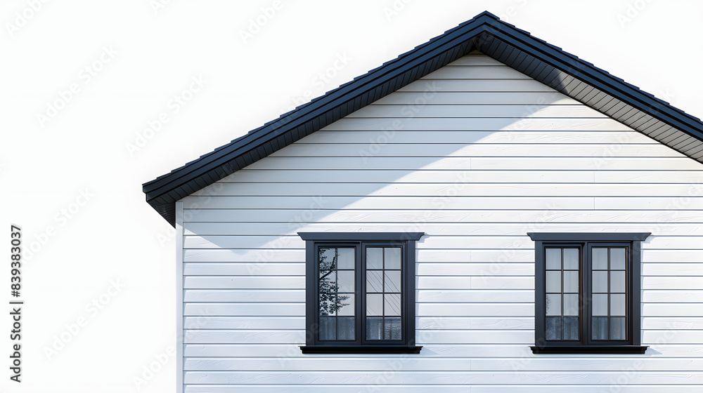 replacing plastic siding on an exterior wall of residence house isolated on white background, studio photography, png