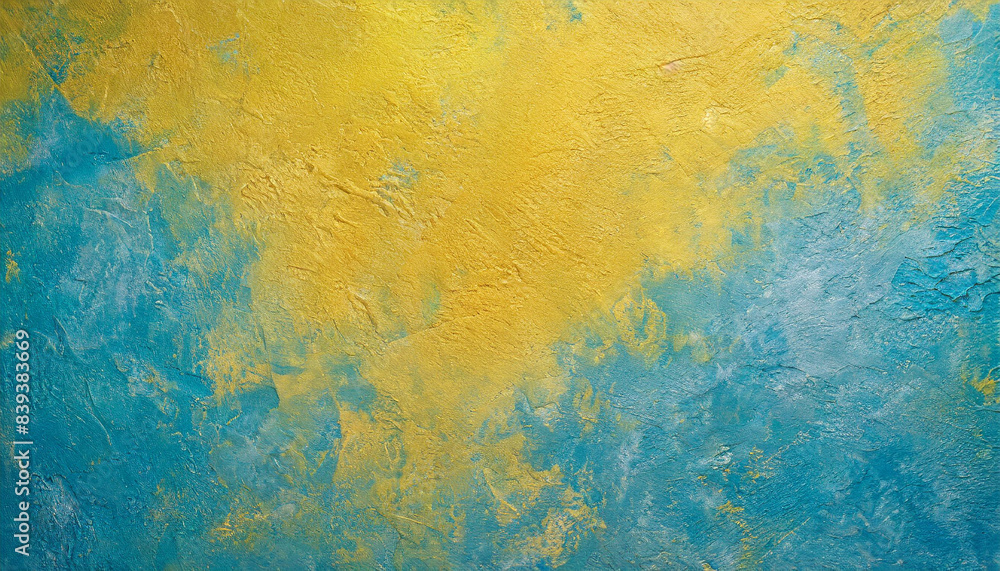 Grunge yellow and blue stucco texture background, evoking nostalgia and urban decay