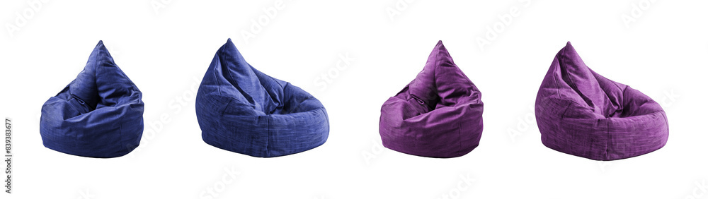 A sofa with bean bags in purple and blue colors, suitable for demonstrating leisure or relaxation-related products or scenes isolated on transparent background cutout png A sofa with bean bags in purple and blue colors, suitable for demonstrating leisure or relaxation-related products or scenes isolated on transparent background cutout png