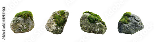 A stone covered in moss isolated on transparent background cutout png