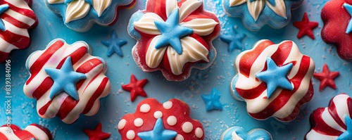 Close up on American flag-themed desserts  focus on culinary creativity  festive treats 