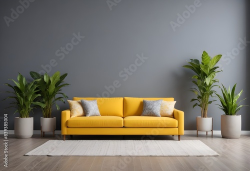 Frame mockup, ISO A paper size. Living room poster mockup. Modern interior design. Living room Interior mockup with house background. 3D render © Sharif54