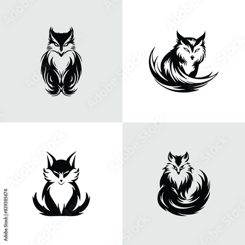 Set of Abstract Owl or Fox silhouette logo icons, with a white background for your company, the owl or fox logo design ideas