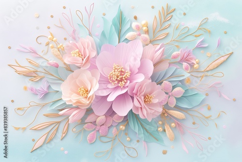 Flowers paper cut design. Beautiful spring paper cut flowers on soft color background. Valentine's Day, Birthday, Happy Woman Day, Mother's Day. Holiday poster and banner with flower papercut