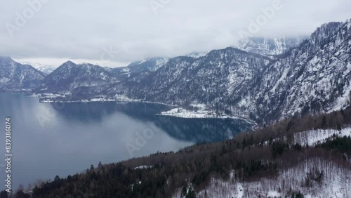 Attersee in Winter, Upper Austria, Austria, Drone Footage, Panoramic View