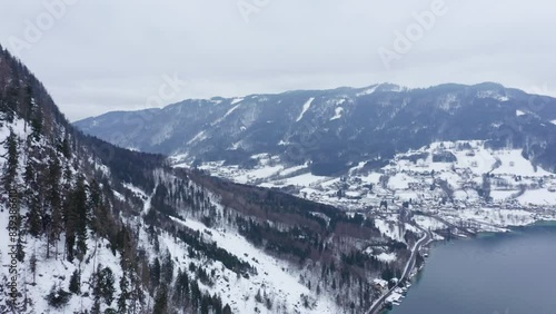 Attersee in Winter, Upper Austria, Austria, Drone Footage, Panoramic View