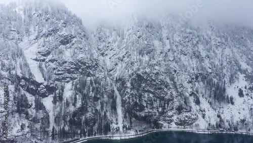 Attersee in Winter, Upper Austria, Austria, Drone Footage, Snow-Covered Mountains