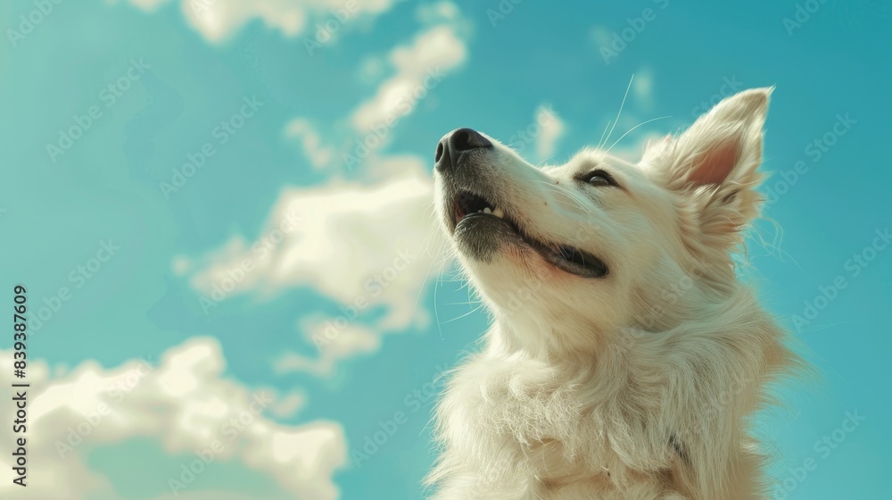 Illustration of a white dog looking up to the sky Illustration of a white dog looking up to the sky