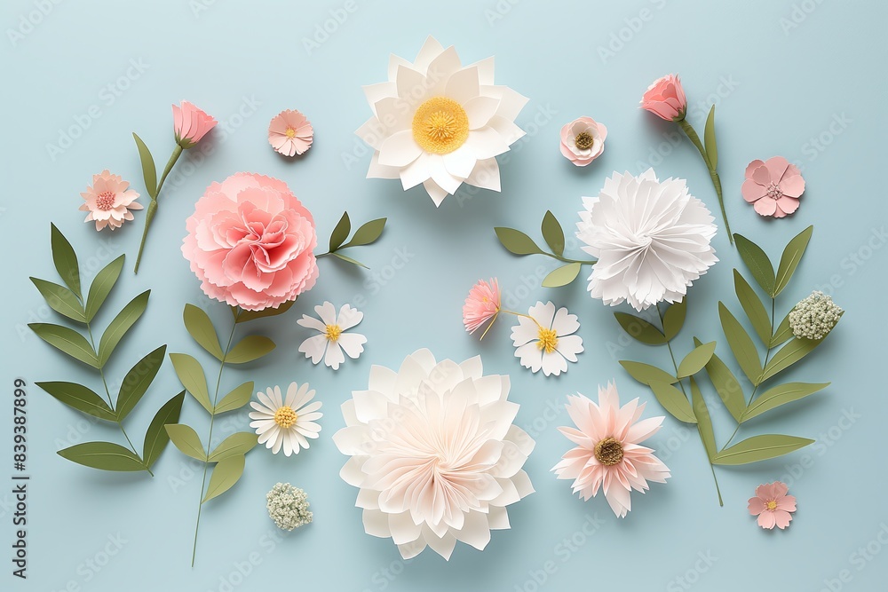 custom made wallpaper toronto digitalFlowers paper cut design. Beautiful spring paper cut flowers on soft color background. Valentine's Day, Birthday, Happy Woman Day, Mother's Day. Holiday poster and banner with flower papercut