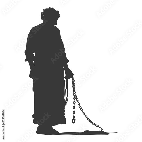 Silhouette of Elderly Woman with Chain and Board: Forced Labor Concept.