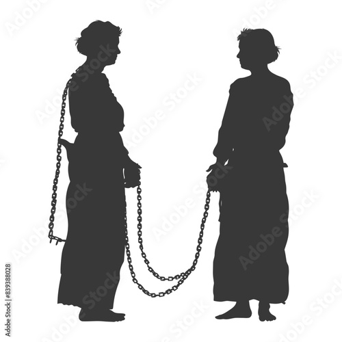 Chained Silhouettes: Two Women Linked by Iron, Historical Incarceration, Minimalist.