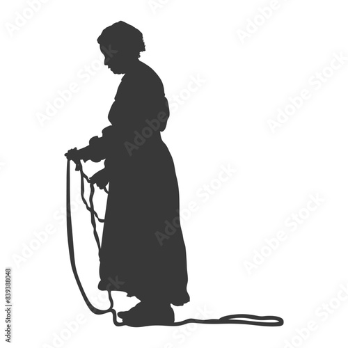 Silhouette of Woman in Long Dress with Ropes, Historic Laborer.