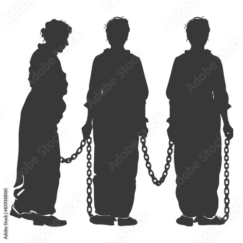 Chained Figures: Silhouetted Row of Enslaved Individuals in Historical Dress.