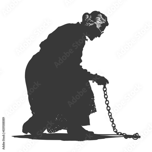 Elderly Woman Silhouette, Chain & Depression: Abstract Image.