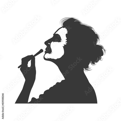 Silhouette: Woman Applying Facial Mask with Brush, Beauty Treatment, Black and White.