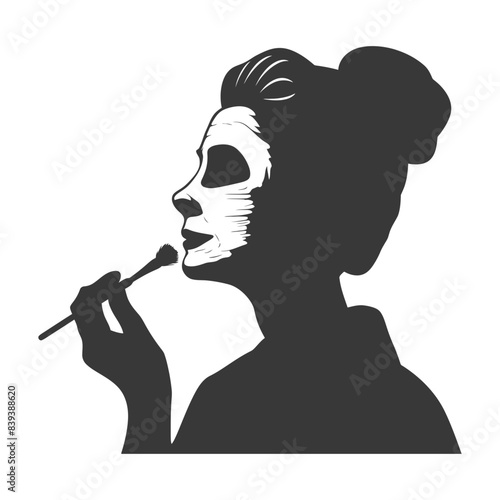 Silhouette: Woman Applying Facial Mask with Brush, Beauty Treatment.
