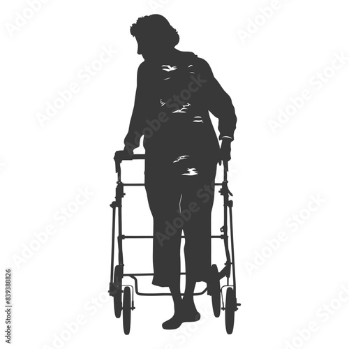 Silhouette: Elderly Woman Navigating Life with a Walker, Senior Mobility.
