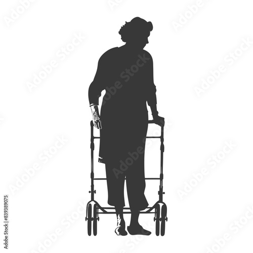 Elderly Woman Silhouette: Aided Mobility, Walker, Back View.