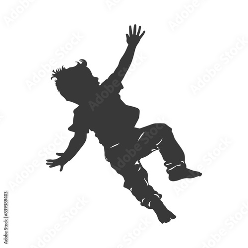 Falling Boy Silhouette: Child Tumbling, Arms Raised, Playful Descent, Vector Illustration.
