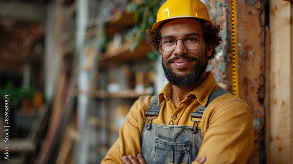Engineer with Measuring Tape: Capture an engineer using a measuring tape, isolated on a beige background, emphasizing accuracy and precision. Engineer with Measuring Tape: Capture an engineer using a measuring tape, isolated on a beige background, emphasizing accuracy and precision.