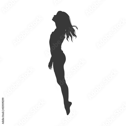 Silhouette of a Woman Leaning Back, Hair Flowing, Reaching Upward.