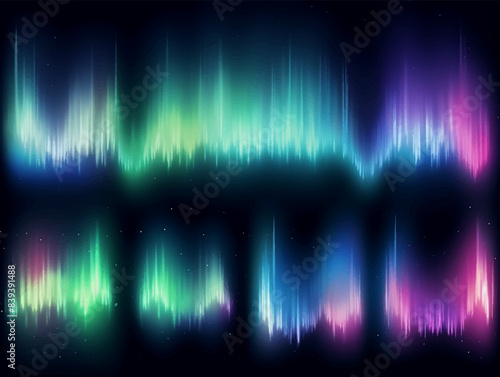 Realistic shining glow northern lights. Vector aurora borealis on black background. Beautiful natural effect for design element.