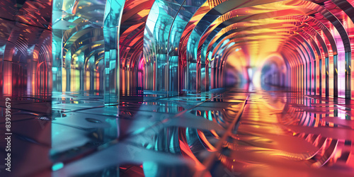The Mirrored Maze: A seemingly endless hall of reflective surfaces, reflecting the surroundings in a dizzying array of colors photo