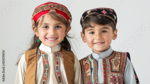 Two children in colorful Afghan attire photo