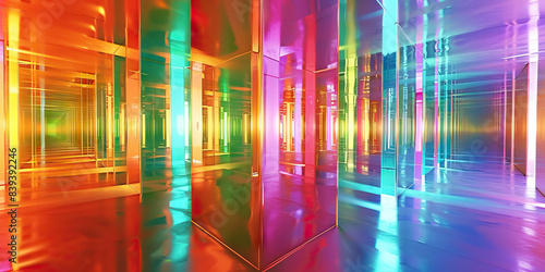 The Mirrored Maze  A seemingly endless hall of reflective surfaces  reflecting the surroundings in a dizzying array of colors