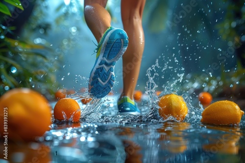 Running is the key to good health. Healthy lifestyle. Proper nutrition food set. eating. Fruits vegetables pure water. organic . Diet. Calorie food. Beautiful body.