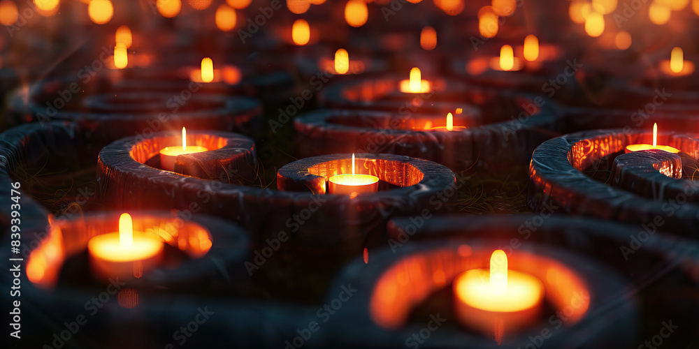 The Labyrinthine Maze: An intricate network of passages, lit by flickering candles, leading to unknown depths The Labyrinthine Maze: An intricate network of passages, lit by flickering candles, leading to unknown depths