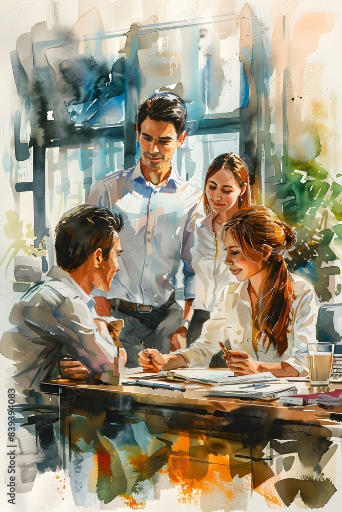 Four business people in a meeting discussing ideas Four business people in a meeting discussing ideas