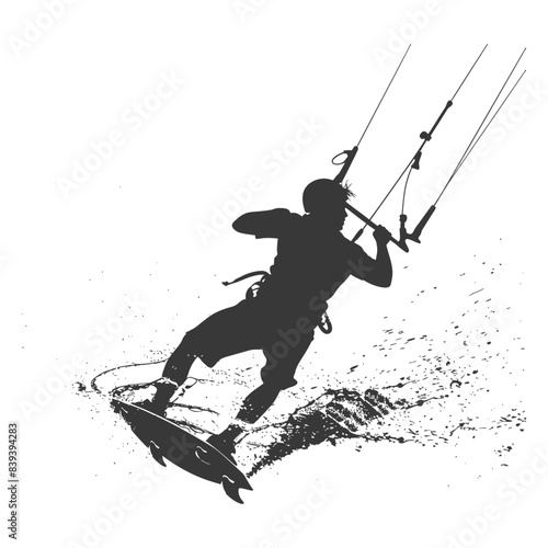Kitesurfing Silhouette: Power and Spray on White.