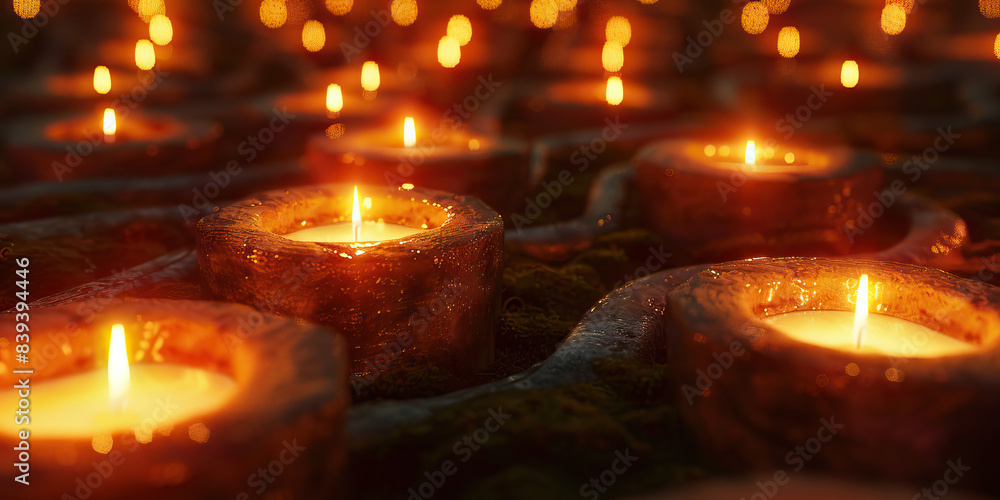 The Labyrinthine Maze: An intricate network of passages, lit by flickering candles, leading to unknown depths The Labyrinthine Maze: An intricate network of passages, lit by flickering candles, leading to unknown depths