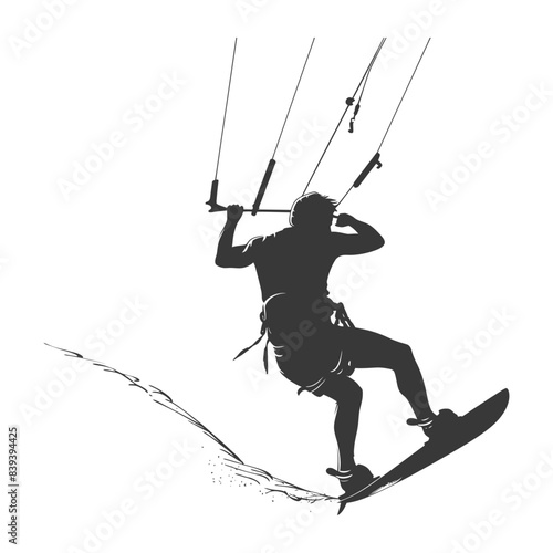 Kiteboarder Silhouette: Dynamic Water Sport Action Against White Background