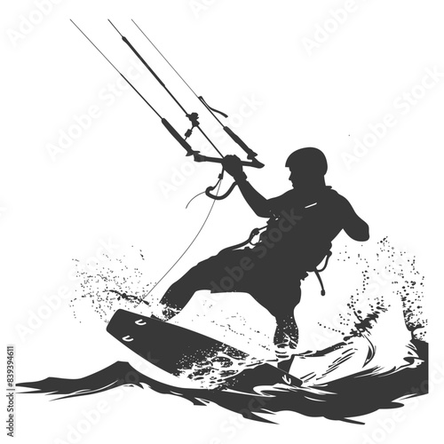 Kitesurfing Silhouette: Dynamic Action on the Waves, Extreme Sport Graphic