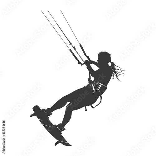 Silhouette: Woman Kitesurfing, Extreme Sport, Wind Power, Action.