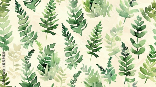 Seamless pattern of tiny watercolor ferns  perfect for elegant background