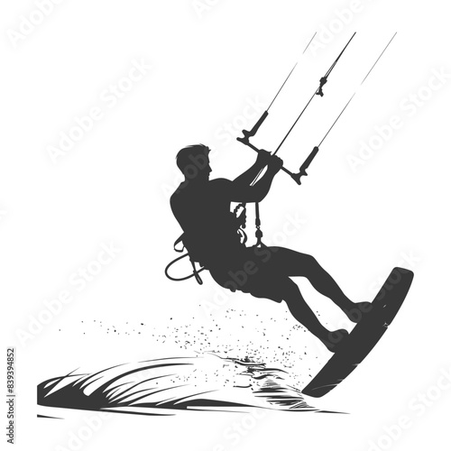Kitesurfer Silhouette: Dynamic Water Splash, Extreme Sport Vector.
