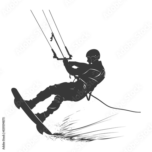 Kitesurfer Silhouette: Extreme Water Sport, Graphic Action Vector.