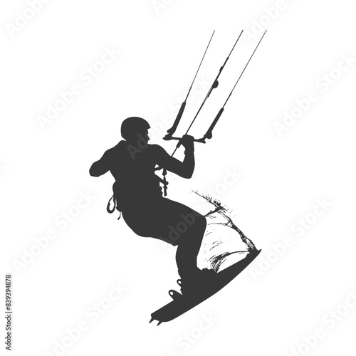 Kitesurfing Silhouette: Extreme Sport Rider on Board.