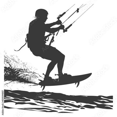Silhouette Kiteboarder: Mid-Air Jump, Water Spray, Thrilling Action.