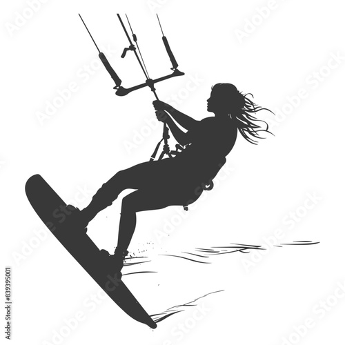 Silhouette of a Woman Kitesurfing: Extreme Sport, Wind Power, and Freedom.