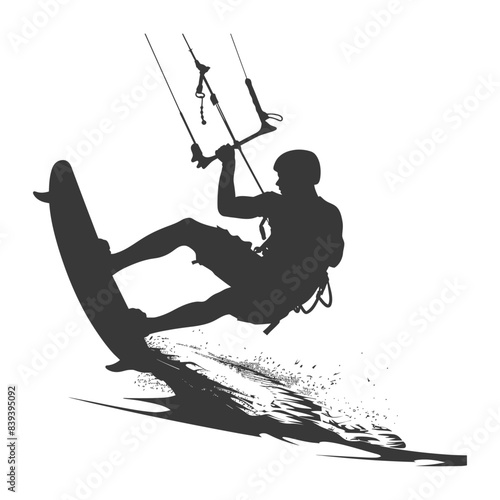 silhouette kitesurfing woman athlete in action full body black color only