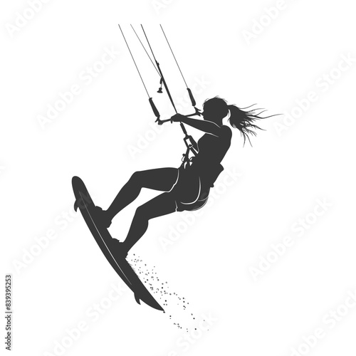 silhouette kitesurfing woman athlete in action full body black color only